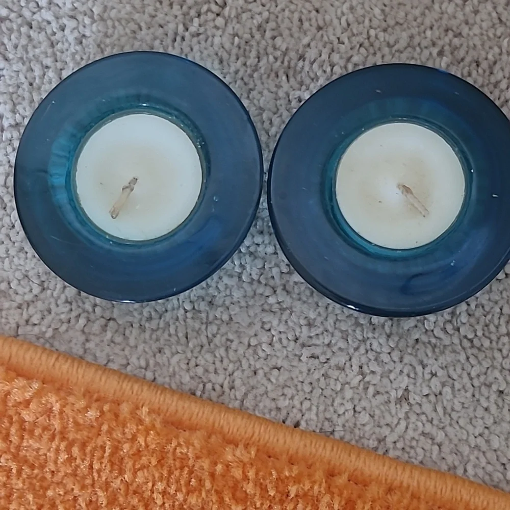 1960s Teal Glass Vase and Votive Holders